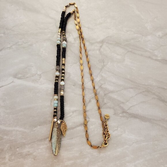 ✨ Stella and Dot Labradorite Artisan Druzy Beaded Stone Pave Rhinestone Pendant - Picture 1 of 16